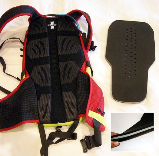 Six pads on the mesh-lined pack separate the Kudu 12 from your back, and form channels for ventilation. The tri-layer protection element is inserted into a dedicated pouch directly behind the six pads.