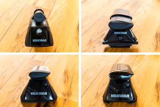 The new kids on the block: (from top left, clockwise): the new Yakima towers. The Timberline tower with the old round bar; the Skyline tower with the new Core bar, a simple and strong shaped steel cross bar; the new Ridgeline tower with the Jeet Stream bar